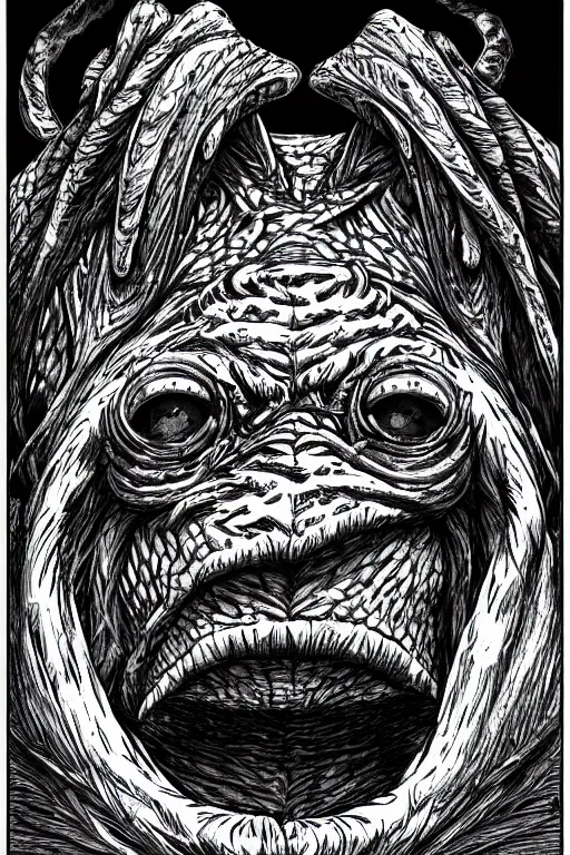 Image similar to frog goblin, symmetrical, goblin, highly detailed, digital art, sharp focus, trending on art station, kentaro miura manga art style