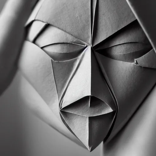 Prompt: human face in origami, macro photo 1 0 5 mm