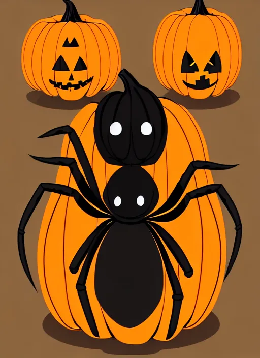 Prompt: creepy black spider with an evil looking pumpkin head, spooky halloween theme, illustration line art style