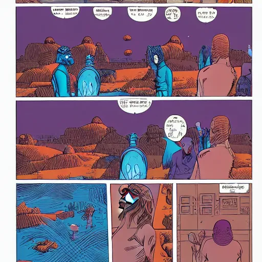 Image similar to A splash panel from The Incal, by Jodorowsky and Moebius