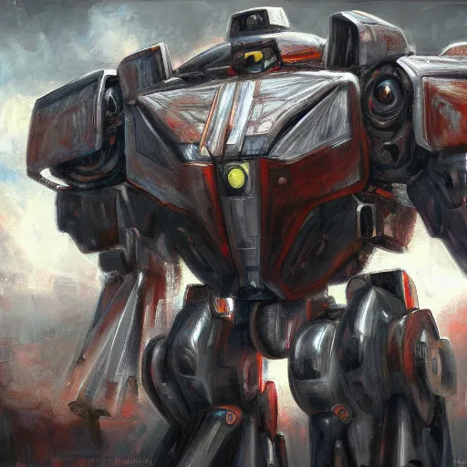 Prompt: TheAgedMySpaceBlog 4k resolution digital art by john howtonk posts matter MySpaceA full length portrait of a giant autonomous polished steel battle mecha, a moody sci-fi painting by Grosne