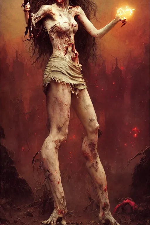 Image similar to a full body portrait of zombie girl wearing zombie clothes, high detail, cleary see face, by gaston bussiere, bayard wu, greg rutkowski, odd nerdrum, maxim verehin, dan dos santos, masterpiece, sharp focus, cinematic lightning