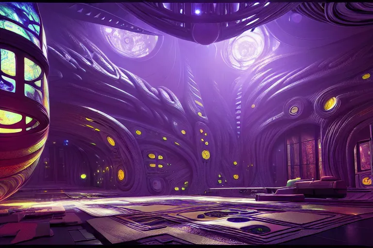 Image similar to a beautiful painting of an elaborate utopian sci - fi scene painted by hr giger and lisa frank, detailed, unreal engine, 4 k octane render, raytracing, volumetric lighting, epic, shadows,