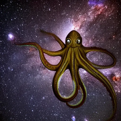 Prompt: a giant octopus god made of stars in floating among the galaxies of the milky way, night sky photography-n 9