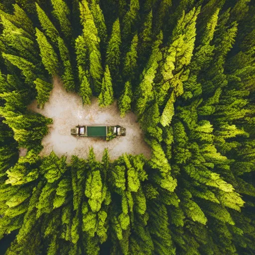 Prompt: arial view of a spaceship door in a forest