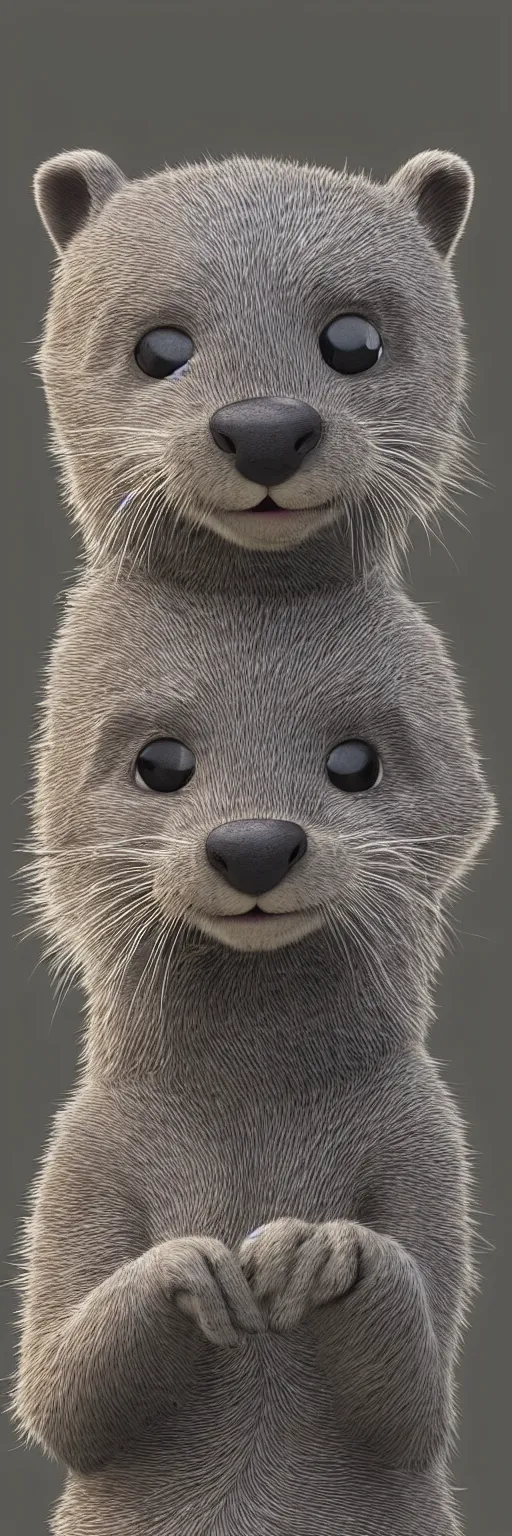 Image similar to portrait of a very cute gray otter in the style of zootopia. volumetric lighting, subsurface scattering, hyperrealistic, render, hyperdetailed