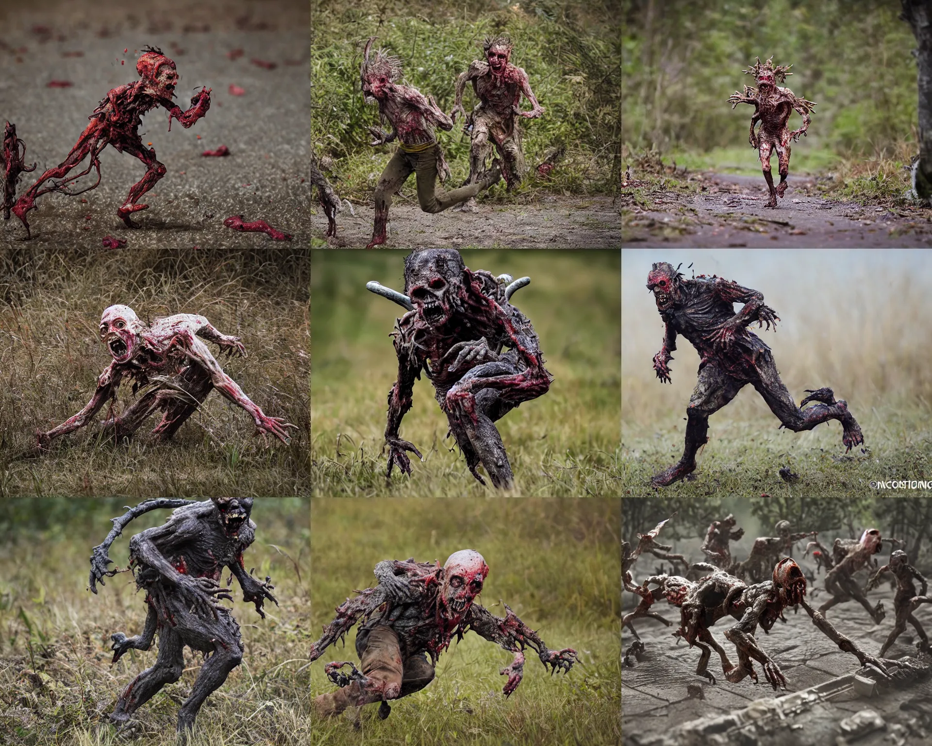 Prompt: 2 0 0 mm wildlife photography of an infected horror zombie gaunt running. highly detailed 8 k. intricate. lifelike. nikon d 8 5 0.