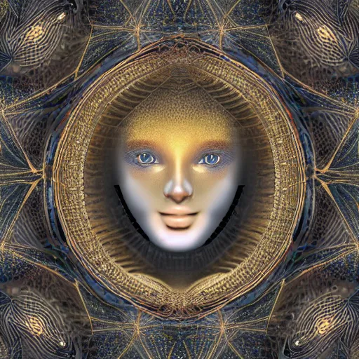 Image similar to golden fractals turning in female face