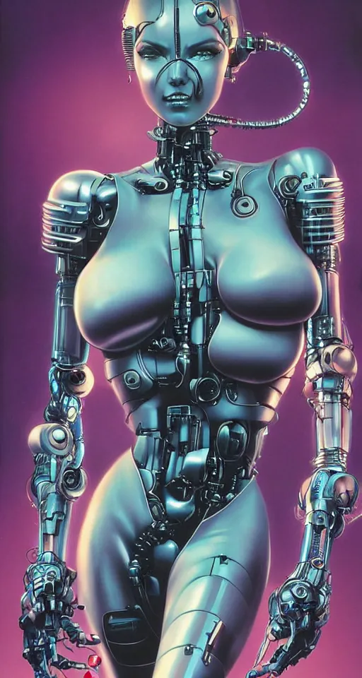 Prompt: beauty cyberpunk woman, robotic, trending on artstation, by Hajime Sorayama and Boris Vallejo