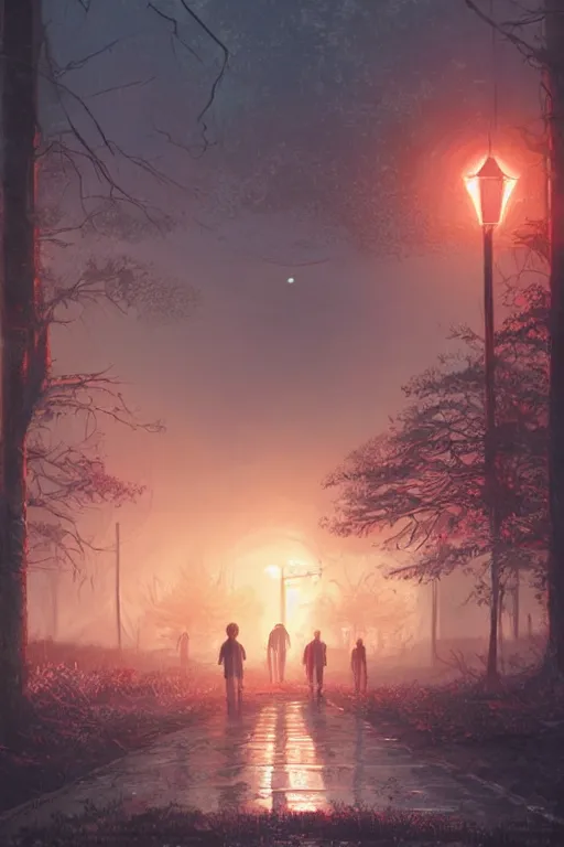 Prompt: an environmental concept art of stranger things, highly detailed, environmental light, cinematic by francis tneh