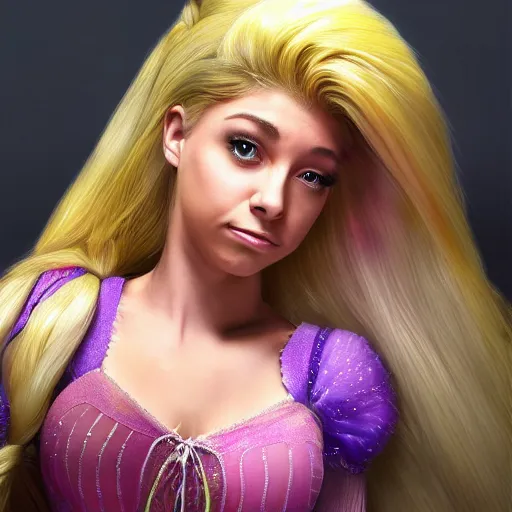 Prompt: alexa bliss as rapunzel, artstation hall of fame gallery, editors choice, #1 digital painting of all time, most beautiful image ever created, emotionally evocative, greatest art ever made, lifetime achievement magnum opus masterpiece, the most amazing breathtaking image with the deepest message ever painted, a thing of beauty beyond imagination or words