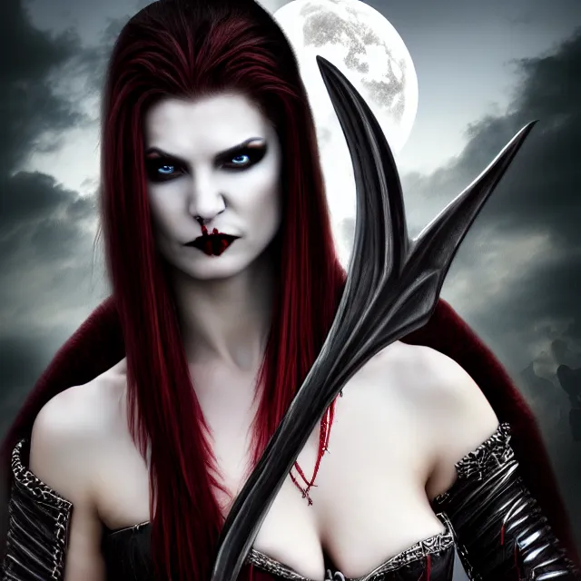 Image similar to vampire warrior queen, 4 k, hdr, smooth, sharp focus, high resolution, award - winning photo, anne stokes, photorealistic