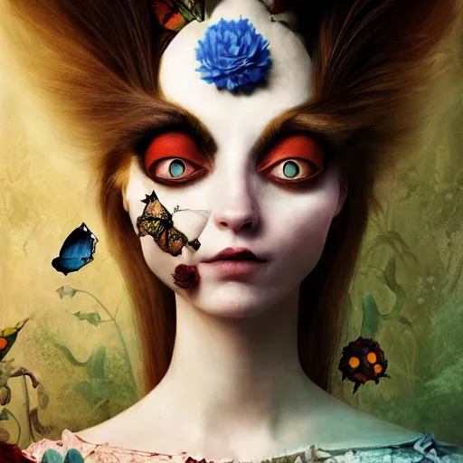 Image similar to portrait of alice in wonderland, by ray caesar and vincent callebaut and sandra chevrier, trending on artstation hq, deviantart, pinterest, 4 k uhd image