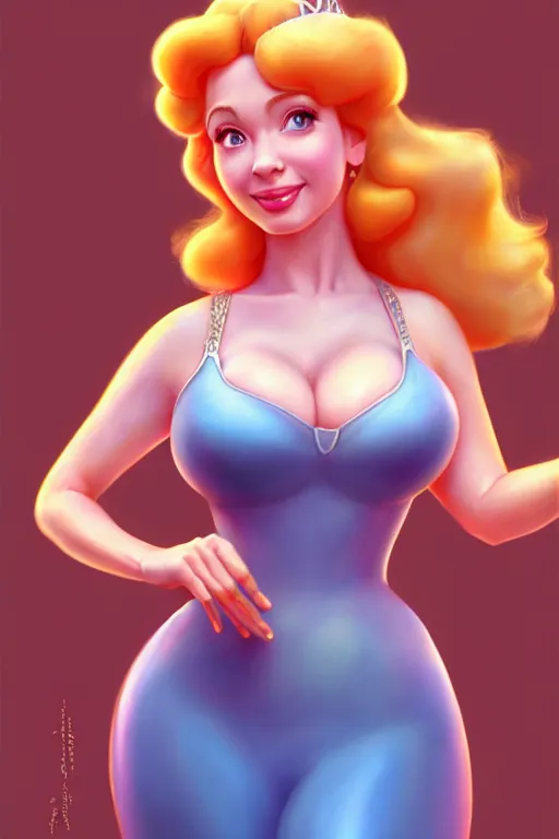 Image similar to polished sweaty princess peach : : christina hendricks body : : weta disney pixar movie still photo : : hi - fructose, sci fi, fantasy, decadent highly - detailed digital painting, golden ratio, octane render, artstation, smooth, sharp focus, artgerm, mucha, loish, wlop : :