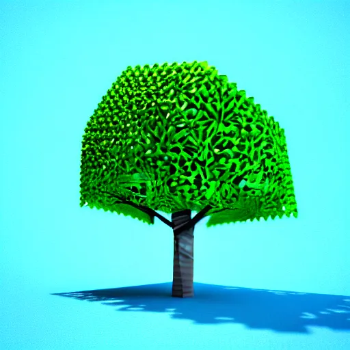 Image similar to a 3d low poly object of just a small green tree on the blue background