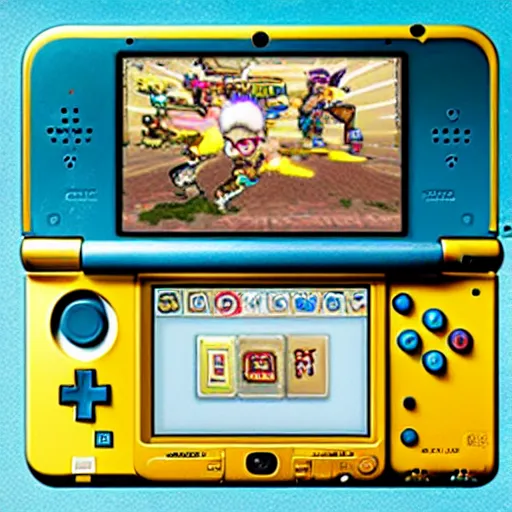 Image similar to a hyper, coherent photoshoot of a golden nintendo 3 ds system