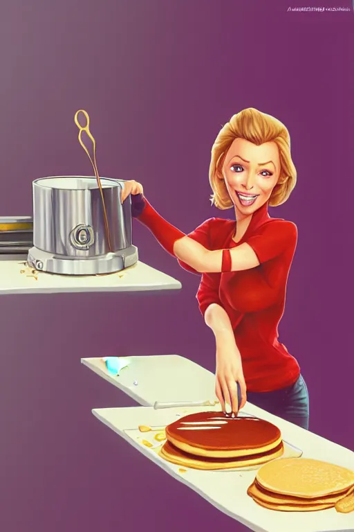 Image similar to kylie minogue making pancakes, animation pixar style, by pendleton ward, magali villeneuve, artgerm, rob rey and kentaro miura style, golden ratio, trending on art station