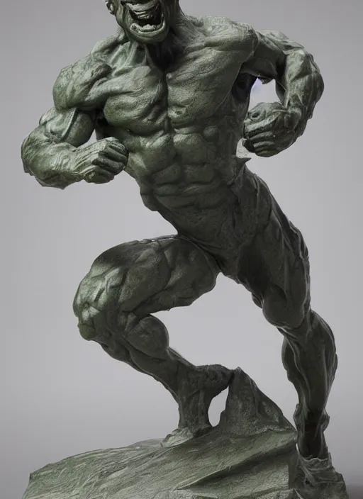 Image similar to a full figure marble sculpture of a running goblin, rough texture by Rodin and Frazetta