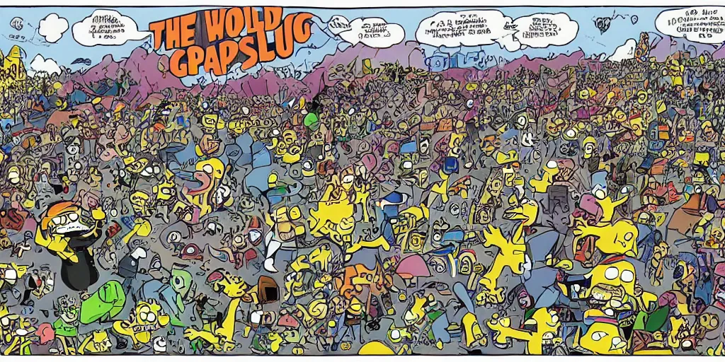 Prompt: the world collapsing on itself painted by matt groening