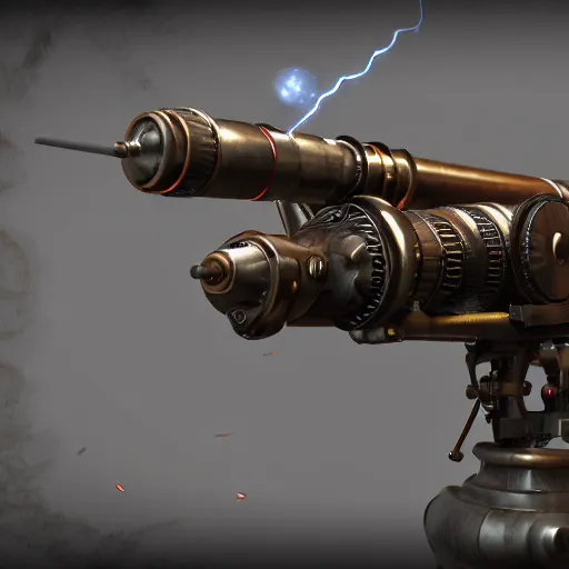 Image similar to a steampunk laser canon firing, octane render, highly detailed, trending on artstation,