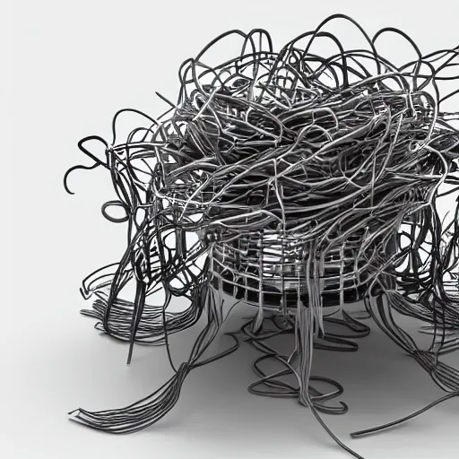 Image similar to flying spaghetti monster creating spaghetti code, 3d render