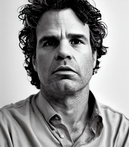 Prompt: a high quality, high detail, photorealistic portrait of mark ruffalo by james nachtwey and lucian freud,
