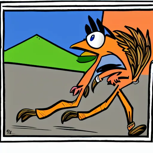 Prompt: coyote cartoon catching roadrunner cartoon