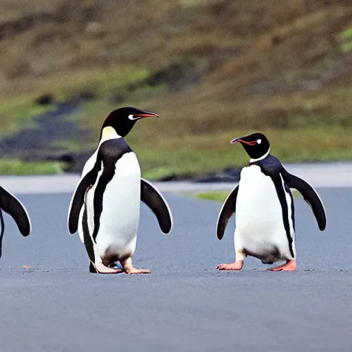 Image similar to penguins walking across the road