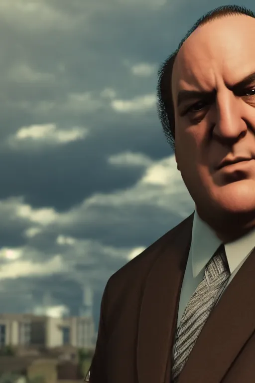 Image similar to [a still of Tony Soprano in Final Fantasy, 4k, HD, high quality, octane]