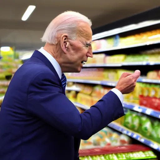 Image similar to Joe Biden berating a fat man at the supermarket, 8K, high quality