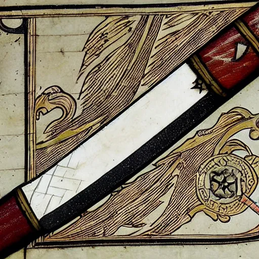 Image similar to a sword with an inlay engraving of a medieval map