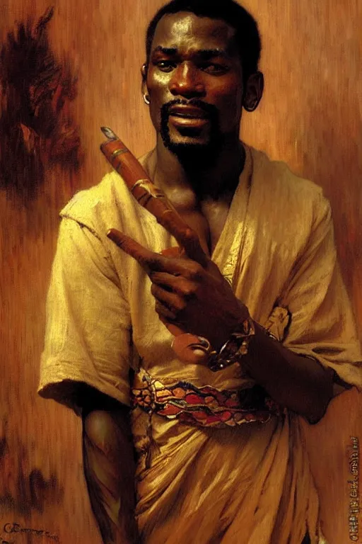 Prompt: attractive african man, painting by gaston bussiere, craig mullins, greg rutkowski, alphonse mucha