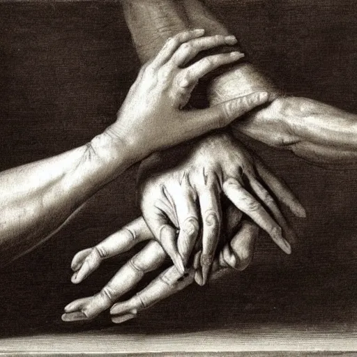 Prompt: hands, artistic study, hogarth, davinci, anatomical, kinesiology