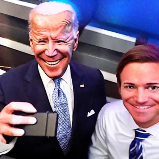 Image similar to alex jones with three eyes taking a selfie with joe biden