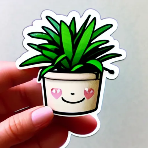 Image similar to die cut sticker of cute anime chibi smiling potted houseplant drawn by artgerm