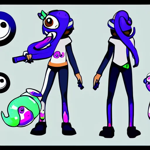 Image similar to Splatoon character concept art, colored lineart, character reference sheet