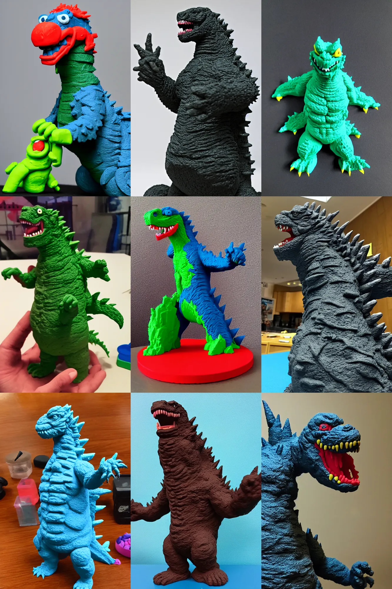 Prompt: godzilla model made with play - doh, 4 k, high quality