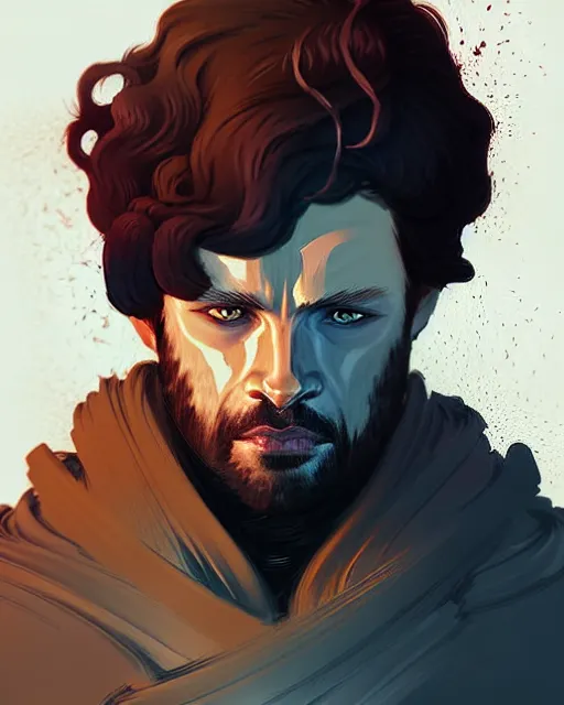 Image similar to portrait of raven male lord from game of thrones with dark hair and golden eyes, by atey ghailan, by greg rutkowski, by greg tocchini, by james gilleard, by joe fenton, by kaethe butcher, dynamic lighting, gradient light blue, brown, blonde cream and white color scheme, grunge aesthetic