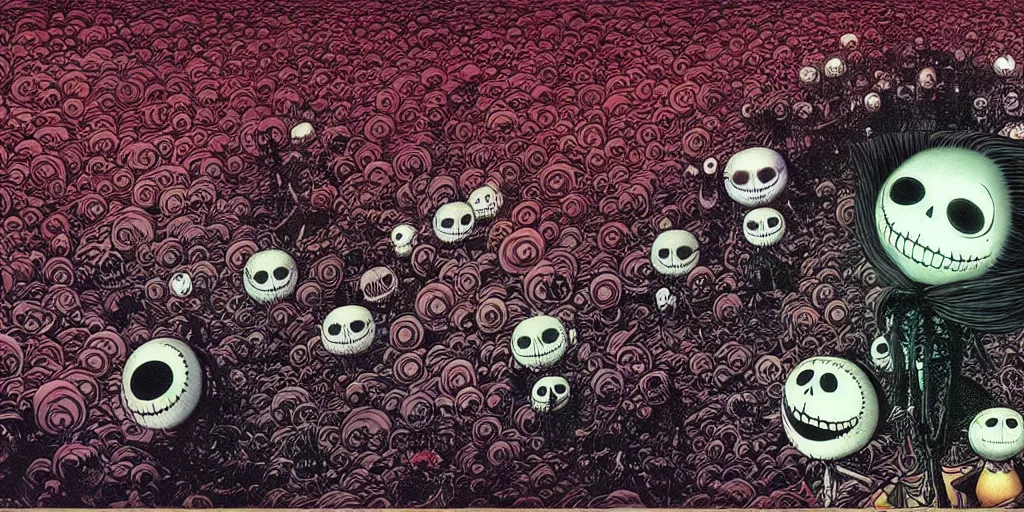 Prompt: nightmare before christmas movie still frame by yuko shimizu by takashi murakami, by beksinski by wayne barlowe