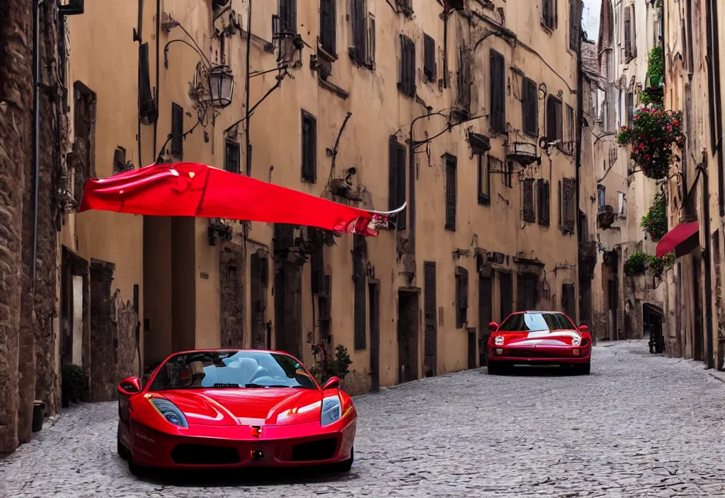 Image similar to ferrari in an old town