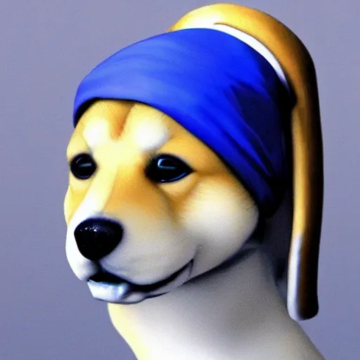 Image similar to girl with a pearl earring but as a shiba inu dog, ultra realistic, very detailed