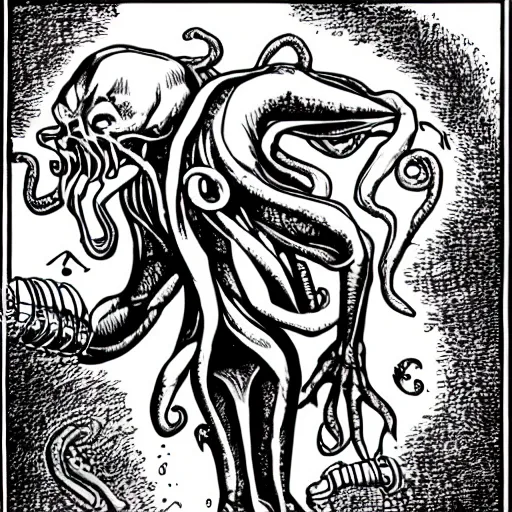 Image similar to cthulhu playing the synthesizer