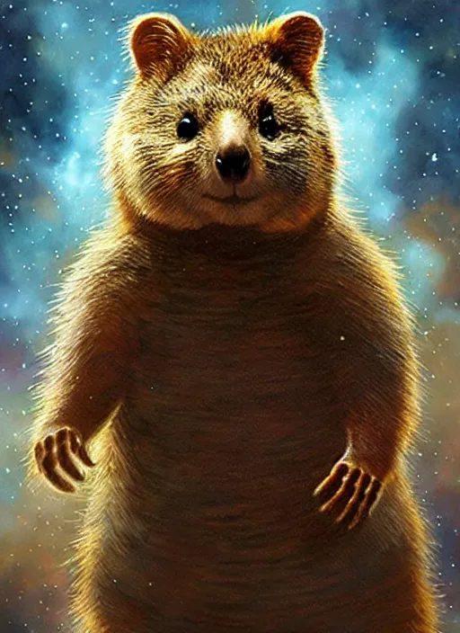 Prompt: cute quokka dressed as a colonial general, cosmic horror painting, elegant intricate digital painting artstation concept art by mark brooks and brad kunkle detailed