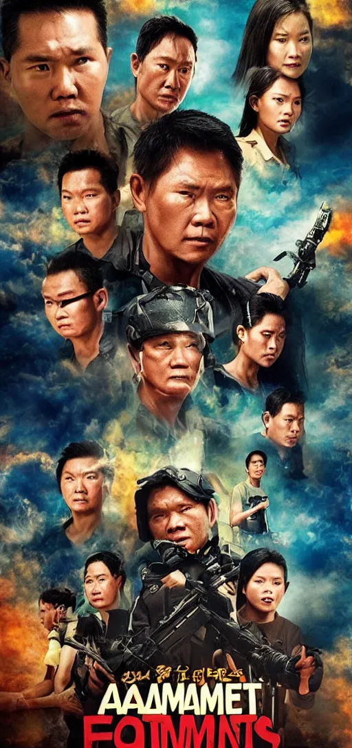 Image similar to movie poster, movie is called alamat ng unang datu, action movie, 6 elements