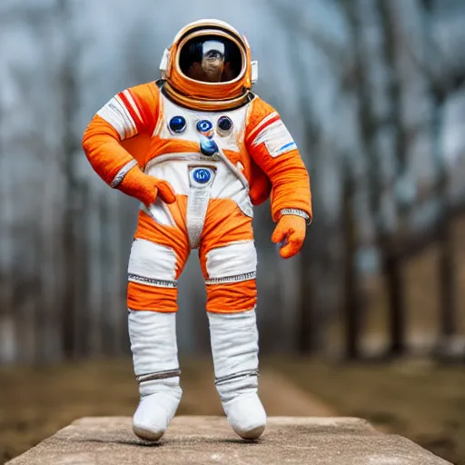 Prompt: Fumo plush of a Soviet cosmonaut in an orange spacesuit SK-1, Vostok-1, EOS-1D, f/1.4, ISO 200, 1/160s, 8K, RAW, unedited, symmetrical balance, in-frame