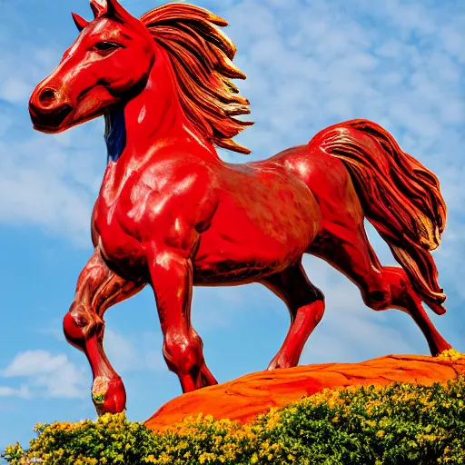 Image similar to horse statue , background from blue to red to yellow