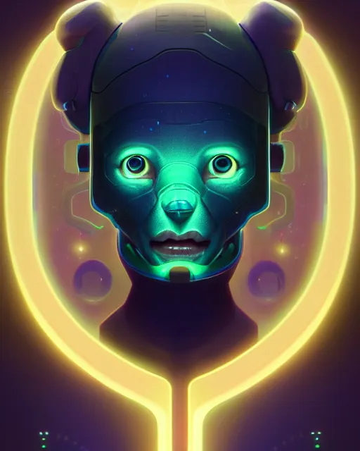 Image similar to one singular portrait of a cute bioluminescent creature, pulp scifi, highly detailed, digital painting, moody cinematic lighting, hyperrealism, dark retrowave, art by stanley lau and artgerm and magali villeneuve and alphonse mucha, artstation, octane render, cgsociety