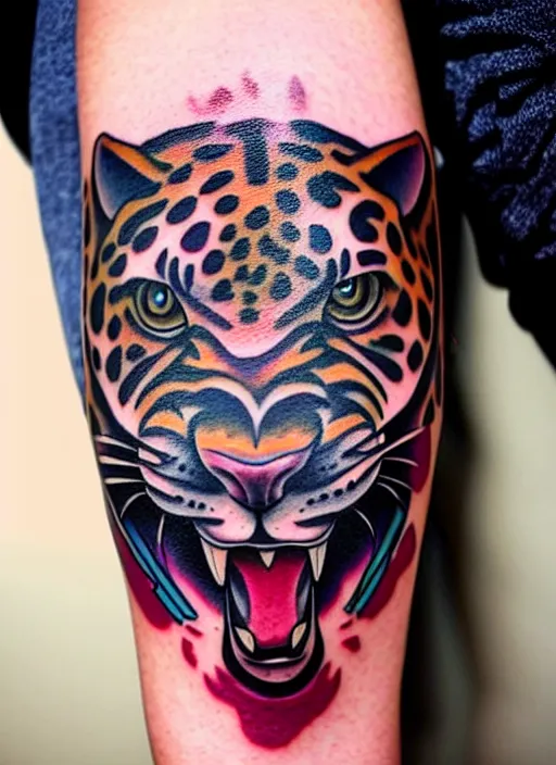 Image similar to epic spiritual jaguar tattoo design