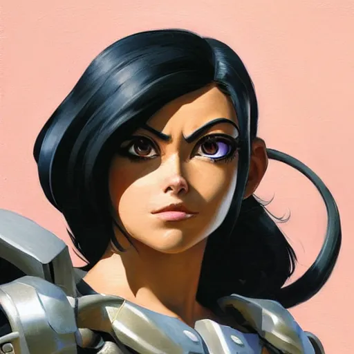 Image similar to greg manchess portrait painting of battle angel alita as overwatch character, totally whack, medium shot, asymmetrical, profile picture, organic painting, sunny day, matte painting, bold shapes, hard edges, street art, trending on artstation, by huang guangjian and gil elvgren and sachin teng