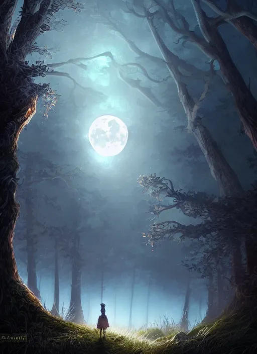 Image similar to fantasy book cover, full moon, fantasy forest landscape, sharp focus, illustration, highly detailed, digital painting, concept art, matte, masterpiece